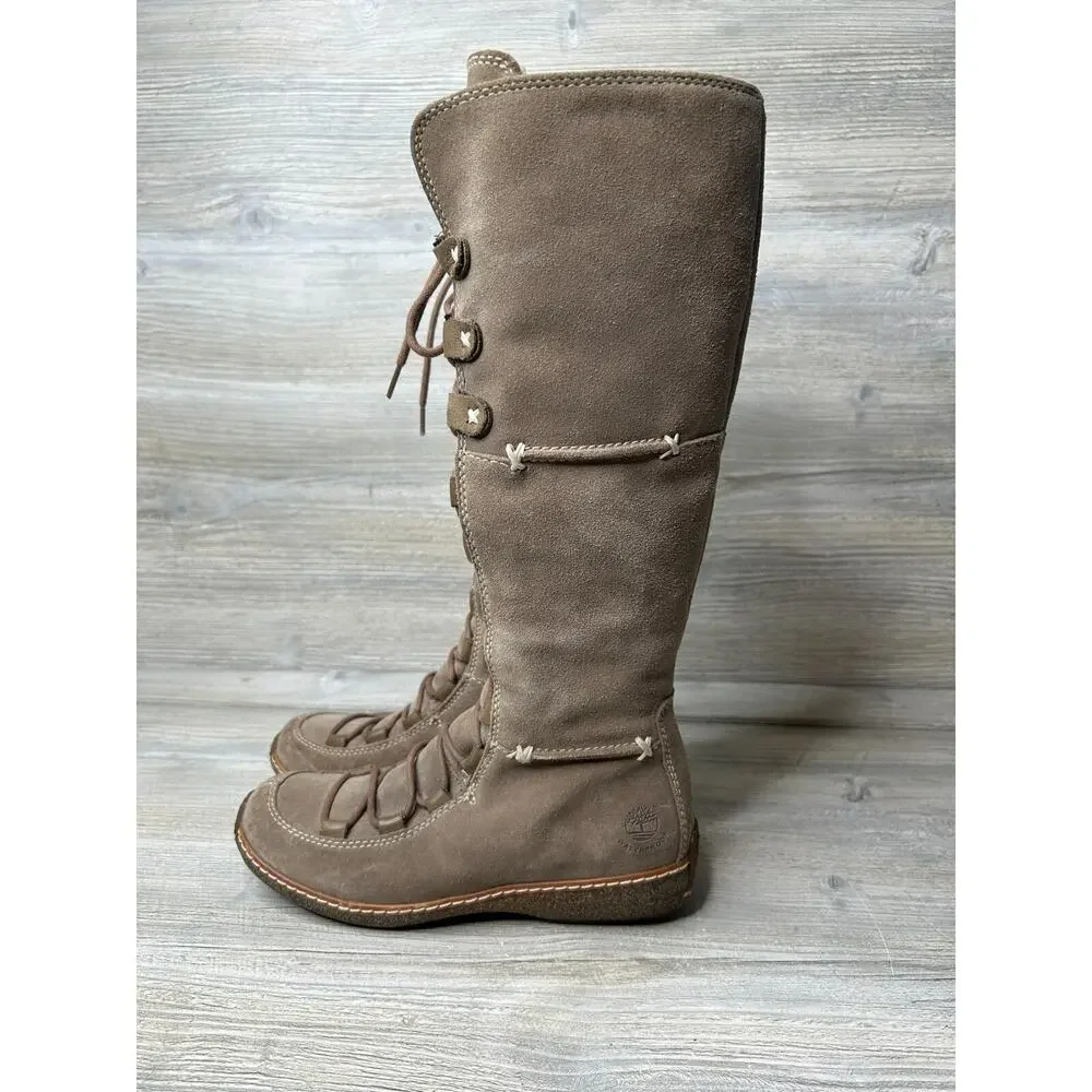 Timberland Moorland Hollace Boots Womens 5.5 Tan Leather Lace Up Tall 69399